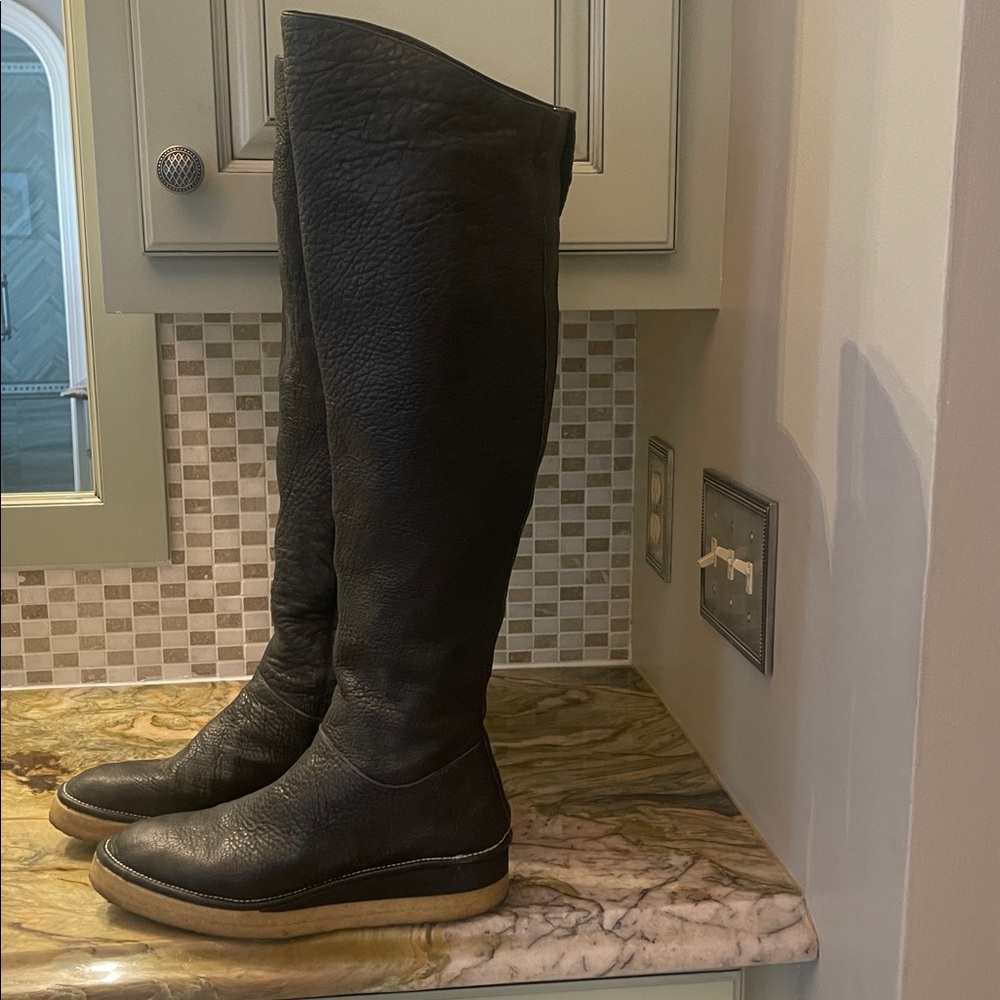 Maria Cornejo Black Leather Over the Knee Boots, 39.5